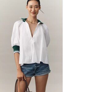 Anthropologie Maeve Sporty Henley Swing Top size L white color nwt new